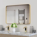 VocalStar Gold Bathroom Mirror for Wall, 40 x 30 Inch Metal Framed Rounded Rectangle Vanity Mirror Modern Farmhouse, 1/4-inch Shatterproof Glass | Ultra-Flush Hanging
