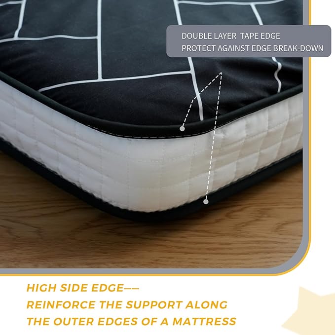 MAXYOYO Black Geometric Pattern Futon Mattress, Japanese Floor Mattress Quilted Bed Mattress Topper, Extra Thick Folding Sleeping Pad Breathable Floor Lounger Guest Bed for Camping Couch, Full