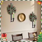 2 Set Christmas Metal Wall Candle Sconce Holder Wall Mount Candle Holder with Berry Wreath for Farmhouse Living Room Entryway Fireplace Bedroom Bathroom Decor, Only Applicable to LED Candles
