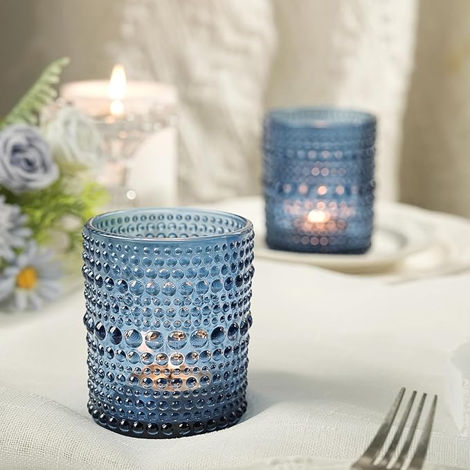 12 Pack Large Votive Candle Holders, 2.7 * 3.5in Blue Tea Light Candle Holder for Votives, Tealights & Pillar, Glass Candle Holders for Table Centerpiece Wedding