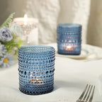 12 Pack Large Votive Candle Holders, 2.7 * 3.5in Blue Tea Light Candle Holder for Votives, Tealights & Pillar, Glass Candle Holders for Table Centerpiece Wedding