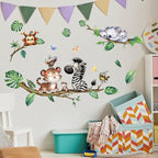 Cartoon Animal Wall Stickers Forest Safari Wall Decals Kid Room Nursery Baby Bedroom Décor (Cute Tiger Zebra)