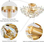 WUZUPS Crystal Chandelier Pendant Flushmount Ceiling Light Modern Lighting Fixture for Bedroom Hallway Bar Kitchen Bathroom, H 15.7" x W 17.7", Gold, E12 Base