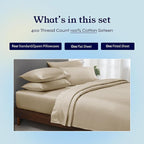 California Design Den 6 Piece Queen Sheet Set with 4 Pillowcases - Soft 400 Thread Count Sateen, 100% Cotton Sheets Queen Size Bed Set with Deep Pockets, Cool and Durable Bedding - Beige (Golden Tone)