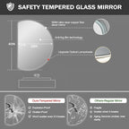 40"×28" LED Bathroom Mirror with Lights, Asymmetrical Smart Vanity Mirrors Wall-Mounted with Backlit, Anti-Fog Half Moon Mirror, Stepless Dimmable-3 Colors-Tempered Glass