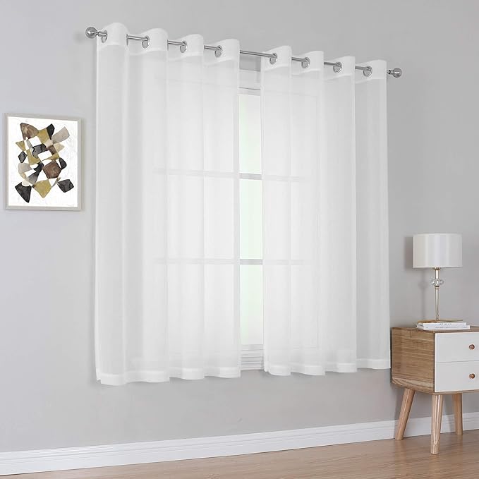 KEQIAOSUOCAI Pure White Sheer Curtains for Windows 63 inch Length - Grommet Voile Textured Soft & Lightweight Window Dressing for Bedroom Decor,W54 x L63, 2 Pieces