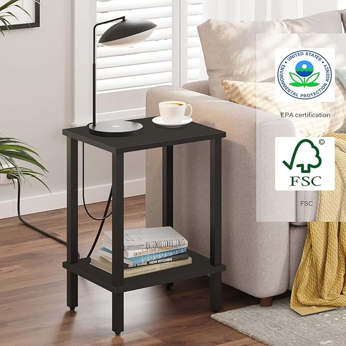 TUTOTAK End Table, Side Table, Nightstand, 2-Tier Storage Shelf, Sofa Side Table for Small Space, Living Room, Bed Room Black TB01BK034