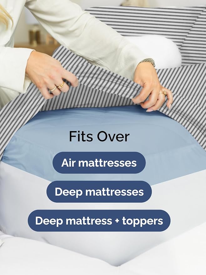 Extra Deep Full Sheet Set - 6 Piece Breathable and Cooling Sheets - Hotel Luxury Bed Sheets Set - Easy Fit - Soft, Wrinkle Free and Comfy Sheets Set - Grey Striped Sheet Set with Extra Deep Pockets