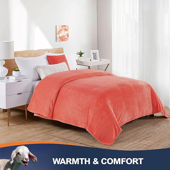 Walensee Fleece Blanket Plush Throw Fuzzy Lightweight (Queen Size 90x90 Coral) Super Soft Microfiber Flannel Blankets for Couch, Bed, Sofa Ultra Luxurious Warm and Cozy for All Seasons