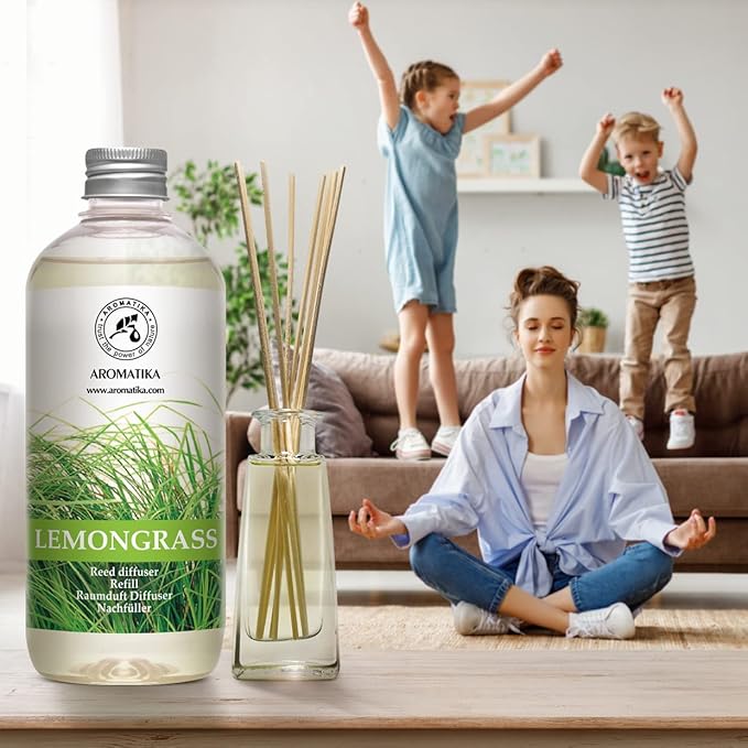 Lemongrass Diffuser Refill 68 Fl Oz (4x17Fl Oz) - Fresh & Long Lasting Fragrance - Refill Bottle with Natural Essential Lemongrass Oil - Best for Aromatherapy - Reed Diffuser Oil Refill for Home