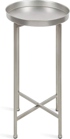 Kate and Laurel Celia Round Metal Foldable Accent Table with Tray Top, 14" x 14" x 25.75", Silver