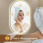 S'bagno Oval-Led-Bathroom-Mirror with Golden Frame Dimmable Brightness, Lghted-Bathroom-Mirror with Defogger, Touch-Buttons, Lights Color Changing, Vertical and Horizontal