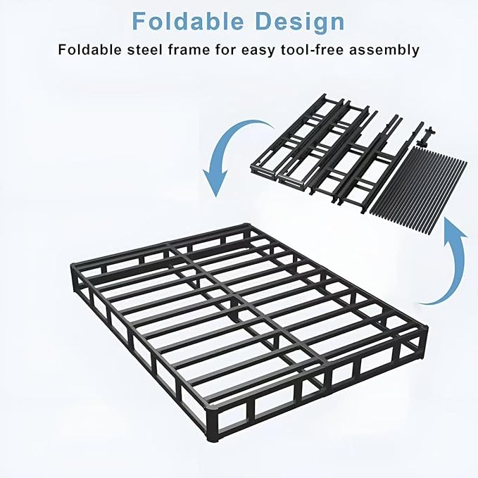 Queen Box Spring - 7 Inch High Profile Box Spring for Queen Bed, Sturdy Metal Frame Mattress Foundation, Easy Assembly, Quiet & Noise-Free