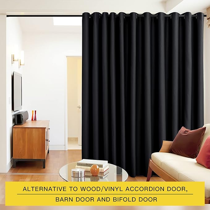 NICETOWN Closet Door Heavy Curtain, Room Dividers Shade Screens Partitions, Extra Large Space Partition Blackout Drape, Screen Dividers for Rooms (1 Pack, 20ft Wide x 9ft Long, Black)