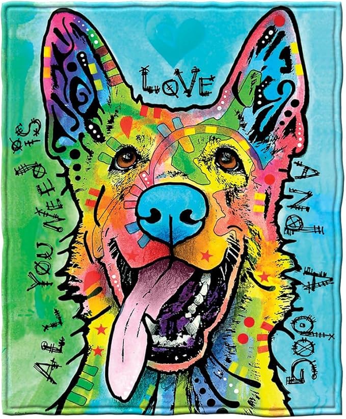 Dawhud Direct Colorful German Shepherd Fleece Blanket for Bed, 50 x 60 Dean Russo German Shepherd Fleece Throw Blanket for Women, Men and Kids - Super Soft Plush Dog Blanket Throw Plush