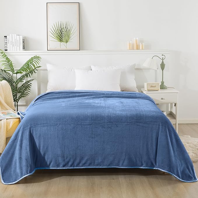Soft Twin Size Blanket for All Season Lightweight Thermal Fleece Summer Autumn Fall Winter Spring Blankets for Twin/Twin XL Extra Long Bed Couch Sofa,66x90 Inches,Washed Blue
