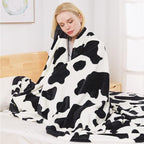 Fleece Cow Print Blanket - Premium Lightweight Anti-Static Bed Cow Throws Soft Cozy Warm Blankets Plush Gift, Bedroom Decor 66" x 90"(Black Cow Twin)