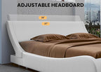 SHA CERLIN Modern Low Profile Platform Bed Frame Full Size, Stylish Faux Leather Upholstered Sleigh Bed with Adjustable Headboard, No Box Spring Needed, White