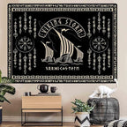 OSUNBD Nordic Vikings Tapestry Vikings Boat Hanging Home Decor Vegvisir Runes Artwork Pagan Tapestry Art Hanging Decor Large Size 78.7”x59.1” for Bedroom Living Room Dorm