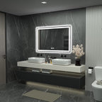 55"x 36" LED Bathroom Mirror with Lights, Double Lighting Sources Dimmable, Backlit + Front Lit, Anti-Fog, 3 Colors Lighted Bathroom Vanity Mirror for Wall Tempered Glass (Horizontal/Vertical)