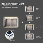 Bathroom Mirror, 44x30 Inch Gradient Front and Backlit Smart Mirror, 3 Colors Dimmable CRI>90 Double Lights, IP54 Enhanced Anti-Fog, Hanging Plates Wall Mount LED Mirror