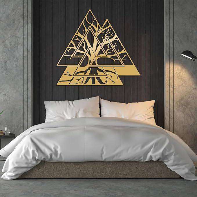 Metal Viking Wall Decor, Tree of Life Metal Wall Art, Norse Viking Decor, Norse Pagan Decor, Pagan Wall Decor, Tree of Life Wall Sculpture, Scandinavian Home Decor, Godly Home Decor (Gold, 39"x39"|100x100cm)