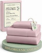 LANE LINEN Eco Friendly 100% Organic Cotton Twin Sheet Set, Hotel Quality Premium Bedding Sheets & Pillowcases Set Twin Size, Soft & Comfy Percale Sheets, Machine Wash Bed Sheets- Sepia Rose