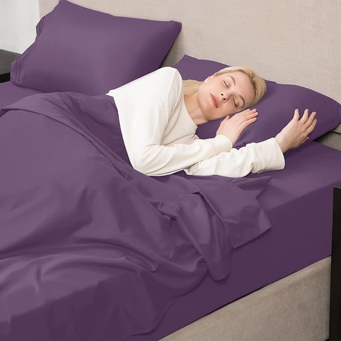 Mejoroom Twin XL Sheet Set - Hotel Luxury Microfiber Sheet & Pillowcase Sets Fits College Dorm Room Mattress - Soft, Breathable, Wrinkle & Fade Resistant - 3 Piece (Purple)