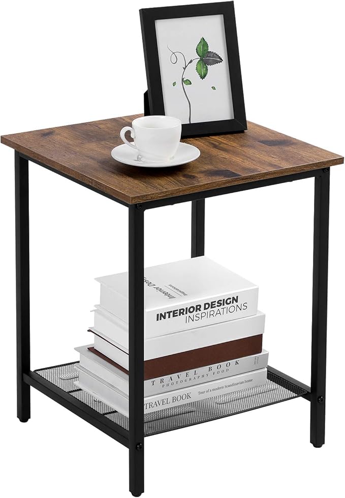 VASAGLE End Table Set of 2, 2-Tier Nightstands Side Table Night Stand Bedside Desk for Small Space in Living Room, Bedroom, Steel Frame, Easy Assembly, 2-Pack, Chestnut Brown, ULET202B17