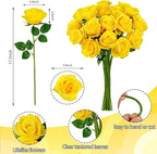 Ouddy Decor 20 Pcs Fake Yellow Roses Artificial Silk Flowers with Long Stems for Valentines Day Decor Wedding Home Party Table Centerpieces Bridal Bouquet DIY Floral Arrangment