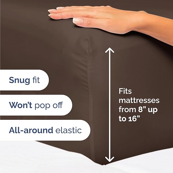 Twin 4 Piece Sheet Set - Comfy Breathable & Cooling - Ultra Soft Hotel Luxury Bedding Set with 8-16 Inch Deep Pockets - 1 Flat & 1 Fitted Sheet & 2 Pillowcases - Cozy, Wrinkle Free & Easy Care - Brown