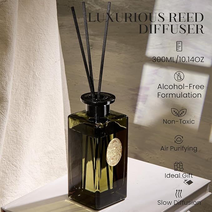 M&SENSE 10.14 oz Large Reed Diffuser Set | Lime Basil Scent Oil Diffuser with Sticks |Hotel Collection Non-Toxic Essential Oil |for Bedroom Bathroom Living Room