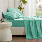 Love's cabin Twin Satin Sheets Sets - 3 Piece Aqua Silky ed Sheets with Deep Pockets, Luxury Silk Feel Satin Twin Size Sheet Set Bedding Set (1 Flat Sheet,1 Fitted Sheet,1 Pillow case)