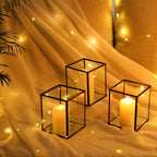 Phosphor Set of 6 PCS Small Glass Hurricane Camdle Holder, Black Candle Holder for Wedding, Party, Holiday.