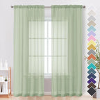 OVZME Light Green Sheer Curtains 90 Inches Long 2 Panels - Soft Light Filtering Window Sheer Panels for Living Room/Bedroom, Top Dual Rod Pocket, 1 Pair, Each 42Wx90L Inches