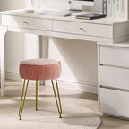 IBUYKE Velvet Round Footrest Ottoman, Makeup Vanity Stool Side Table, Velvet Dressing Table Seat, Pouf Couch Stool, Golden Steel Legs, Pink LG-30P