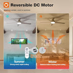 addlon Ceiling Fans with Lights, 52 inch Low Profile Ceiling Fan with Light and Remote Control, Flush Mount, Reversible, 3CCT, Dimmable, Noiseless, Nickel Ceiling Fan for Bedroom, Indoor/Outdoor Use