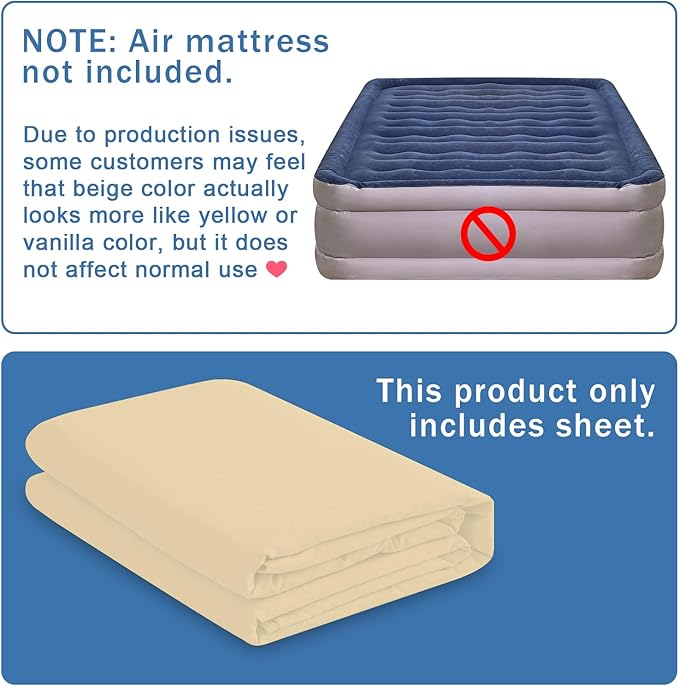 Bedecor Air Bed Sheets for Mattress Cover Removable Bed and Elastic Band Super Soft and Breathable & Deep up to 21" Beige Full