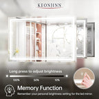 Keonjinn 48 x 30 Bathroom LED Mirror, Front Lighted Bathroom Vanity Mirror, Shatter-Proof Tempered Glass, UL-Listed LED Driver, Fog Free, Dimmale 6000K, Easy to Install(Horizontal/Vertical)