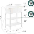 Yoobure End Table with Charging Station, Flip Top Side Table with USB Ports and Outlets, Sofa Couch Table Bedside Table for Living Room Bedroom, Narrow Nightstand with Storage Shelves for Small Spaces