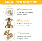 12-Pack 1-1/4-Inch White Cabinet Glass Crystal knobs Brass Drawer Round Knobs Dresser Pulls, Gold Hardware Kitchen Closet knobs for Bifold Doors (Square-1.2inch, 12-Pack)