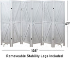 Premium Home 6-Panel Room Divider – Rustic White Barn Door, K Pattern Folding Privacy Screen, Partition Wall