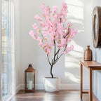 7.2ft Artificial Cherry Blossom Tree for Indoor Decor,Nearly Nature Pink Silk Flowers Fake Tree Tall,Realistic Faux Cherry Plant Wishing Tree Outdoor Front Door Handmade for Office Living Room Decor