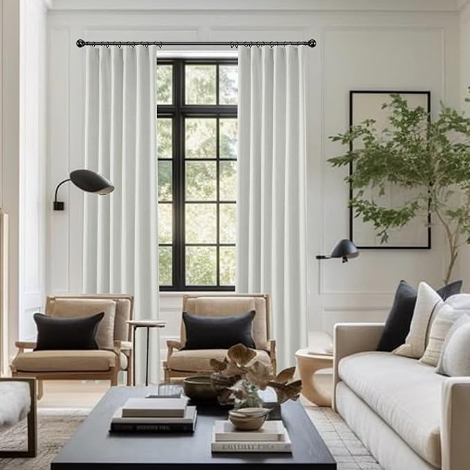 KangBang Extra Wide Linen Blackout Curtains 2 Panel Sets for Living Room Track System, Back Tab Loop Pocket Pleated Floor to Ceiling Drapes for Patio Door(72x96 Inch, Greyish White/Light Grey)