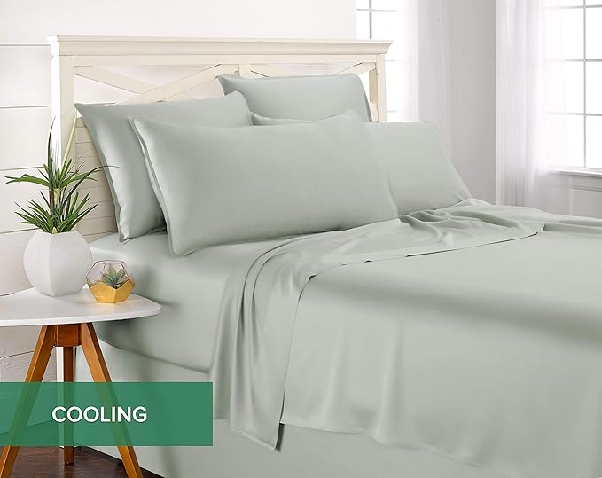 Full Sheets by Pure Bamboo, Genuine 100% Organic Viscose Derived from Bamboo Bed Sheet Set, Luxuriously Soft & Cooling, Double Stitching, Lifetime Quality Promise (Full, Sea Glass)
