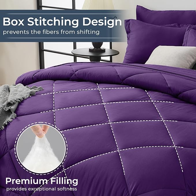 HEVUMYI Purple Twin-XL Comforter Set - 5-Piece All Season Bed in a Bag Twin-XL, Ultra Soft Bedding Set with Comforter, Flat Sheet, Fitted Sheet, Pillowcases, Pillow Shams