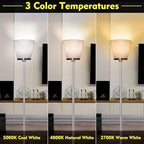 RUNTOP Floor Lamps for Living Room, Floor Lamp for Bedroom, Office, Tall Modern Standing Lamp, LED Floor Lamp with Foot Switch, 3 Color Temperatures 2700k 4000k 5000K, 9W LED Bulb, Linen Lampshade