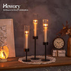 Hewory Black Taper Candle Holders: Candlestick Holders Set of 6 Hurricane Glass Tall Candle Holder for Candlesticks Candle Sticks Holder Decor for Table Centerpiece Wedding Party Christmas Decorations