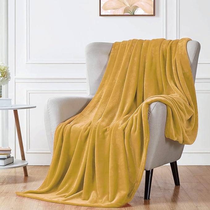 Walensee Fleece Blanket Plush Throw Fuzzy Lightweight (XL-Twin Size 66x90 Honey Gold) Super Soft Microfiber Flannel Blankets for Couch, Bed, Sofa Ultra Luxurious Warm and Cozy for All Seasons