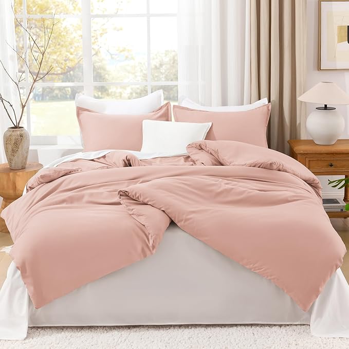 Litanika Comforters Blush Super King Plus Size, 3 Pieces Lightweight Solid Bedding Set & Collections, All Season Fluffy Bed Set (128x120In Comforter & 2 Pillowcases)